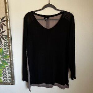 🧡 3/15 Mossimo Black/Light Brown Semi Sheer Long Sleeve Top Women's L/G